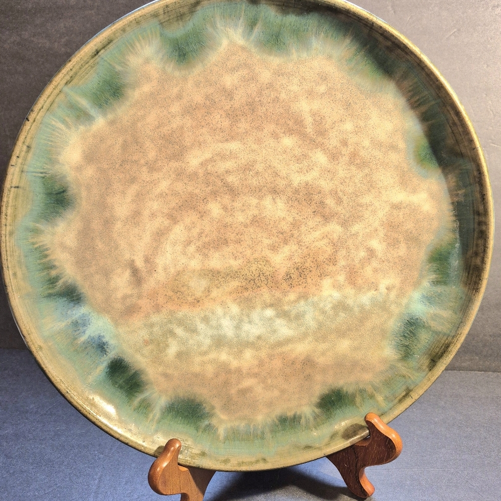 Vintage McCarty Pottery Jade And Nutmeg Round Platter 13+" Signed